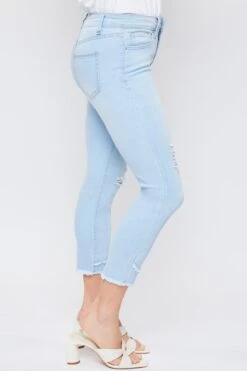 Women's Petite Skinny High Rise Ankle Jean With Slanted Double Frayed Hem Sustainable -Wana Fashion Shop PP86051N L2561 3
