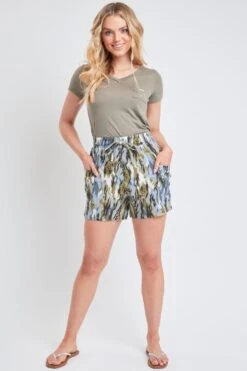 Women's Drawstring Waist Linen Shorts With Patch Pockets-Sale -Wana Fashion Shop S2651LN 2861 2