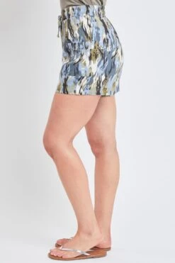 Women's Drawstring Waist Linen Shorts With Patch Pockets-Sale -Wana Fashion Shop S2651LN 2861 3