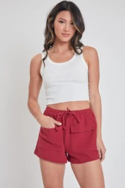 Women's Drawstring Textured Shorts With Pockets -Wana Fashion Shop S2726DG 1391 2