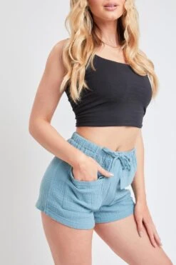 Women's Drawstring Textured Shorts With Pockets -Wana Fashion Shop S2726DG 2850 2