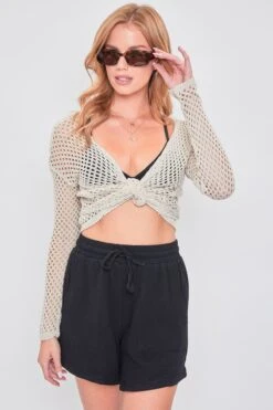 Women's Double Gauze Drawstring Banded Hem Shorts Deal -Wana Fashion Shop S2729DG BLACK 4