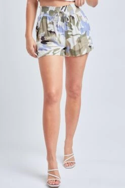 Women's Smocked Waist Shorts With Top Stitch Pocket -Wana Fashion Shop S2733CG 2853 3