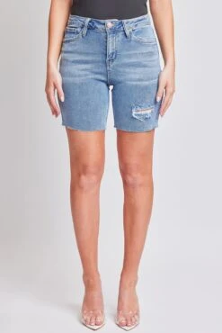 Women's Luxe High Rise Long Short Denim-Distressed 34 Women's Luxe High Rise Long Short Denim-Distressed -Wana Fashion Shop S293560 3020M 1