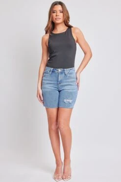 Women's Luxe High Rise Long Short Denim-Distressed 33 Women's Luxe High Rise Long Short Denim-Distressed -Wana Fashion Shop S293560 3020M 4