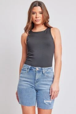 Women's Luxe High Rise Long Short Denim-Distressed 38 Women's Luxe High Rise Long Short Denim-Distressed -Wana Fashion Shop S293560 3020M 6