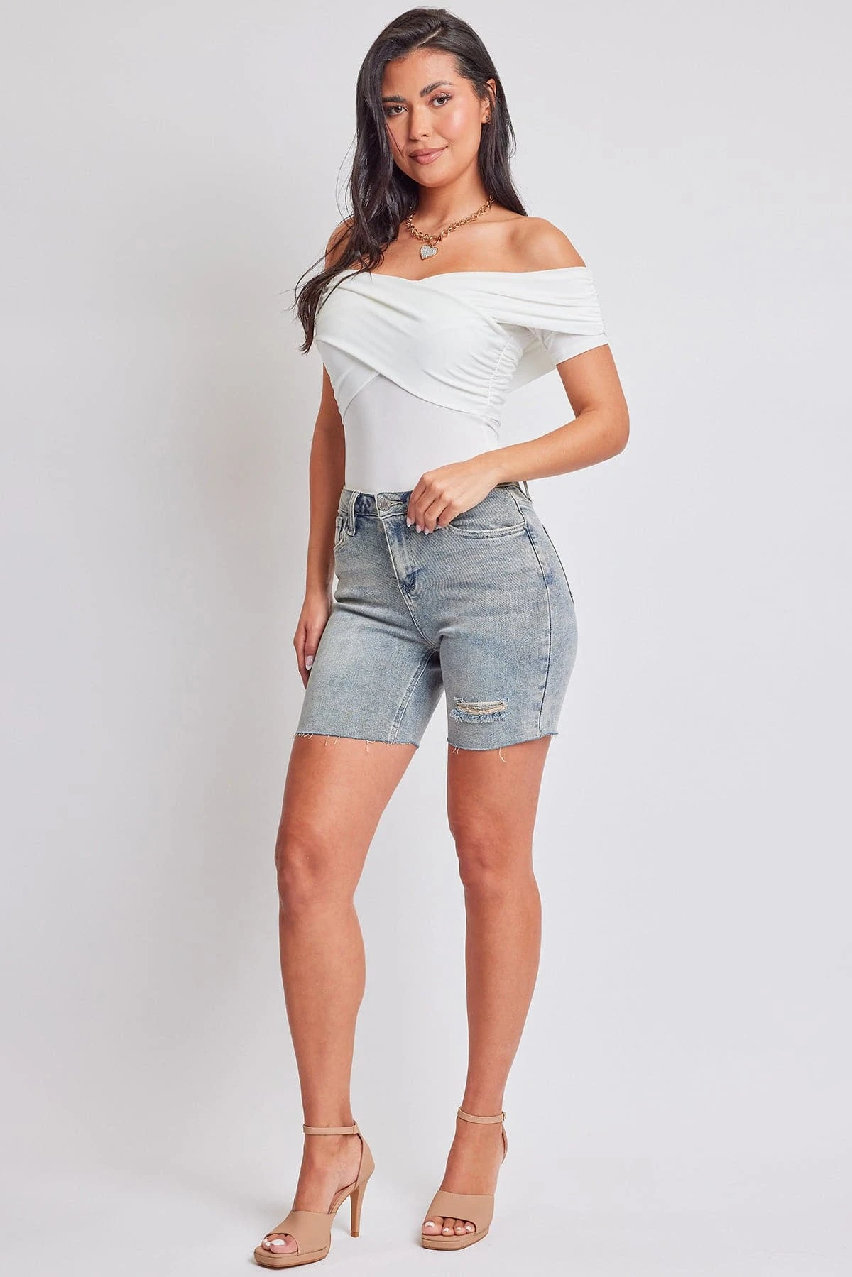 Women's Luxe High Rise Long Short Denim-Distressed 13 Women's Luxe High Rise Long Short Denim-Distressed - Image 11