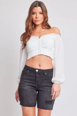 Women's Luxe High Rise Long Short Denim-Distressed 40 Women's Luxe High Rise Long Short Denim-Distressed -Wana Fashion Shop S293560 3020W 6