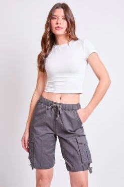 Women's High Rise Long Cargo Shorts -Wana Fashion Shop S2949P1 CHAR 7