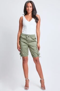 Women's High Rise Long Cargo Shorts -Wana Fashion Shop S2949P1 GRNTE 4