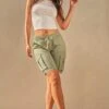 Women's High Rise Long Cargo Shorts -Wana Fashion Shop S2949P1 GRNTE FLORENCE LS4