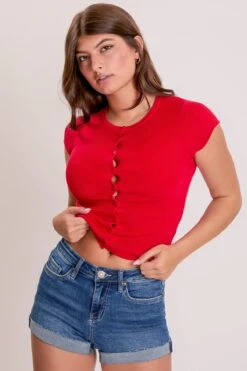 Women's Luxe Mid Rise Raw Edge Cuff Denim Short -Wana Fashion Shop S305960 08N 6