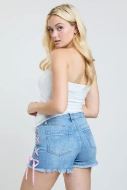 Women's Luxe High Rise Shorts With Lace Up Detail -Wana Fashion Shop S315499 3034C 6