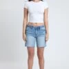 Women's Luxe Mid Rise Long Short With Raw Hem -Wana Fashion Shop S316299 3160J 4