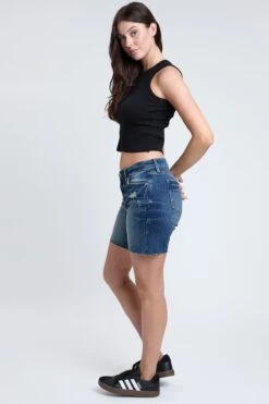 Women's Luxe Mid Rise Long Short With Raw Hem -Wana Fashion Shop S316299 3160N 5