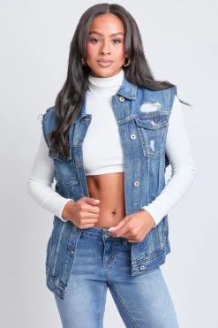 Women's Oversized Boyfriend Fit Denim Vest -Wana Fashion Shop V42676 1854M 1