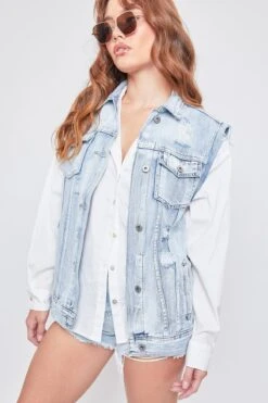 Women's Oversized Boyfriend Fit Denim Vest -Wana Fashion Shop V42676 1856L 1