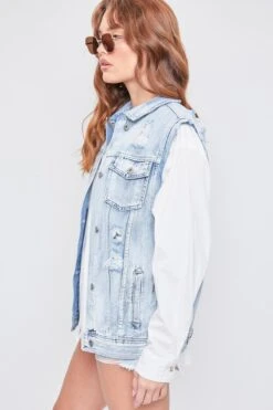 Women's Oversized Boyfriend Fit Denim Vest -Wana Fashion Shop V42676 1856L 2