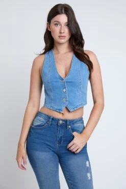 Women's Cropped Button Front Vest -Wana Fashion Shop V44775 37C 1