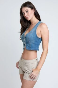 Women's Cropped Tie Front Vest -Wana Fashion Shop V44875 36T 5
