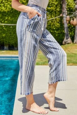 Women's High Rise Linen Capri Pant With Fray Detail -Wana Fashion Shop WC1109LN ST004 LS4