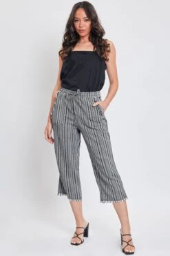 Women's High Rise Linen Capri Pant With Fray Detail -Wana Fashion Shop WC1109LN ST005 1