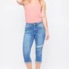 Women's Vintage High Rise Rolled Cuff Capri Jean-Distressed -Wana Fashion Shop WC116770N 2701M 1