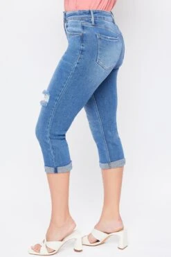 Women's Vintage High Rise Rolled Cuff Capri Jean-Distressed 8 Women's Vintage High Rise Rolled Cuff Capri Jean-Distressed -Wana Fashion Shop WC116770N 2701M 3