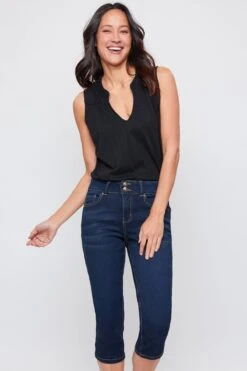 Women's Essential High Rise 2-Button Slim Stretch Capri -Wana Fashion Shop WC34941 D08 2