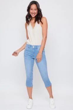 Women's Essential High Rise 2-Button Slim Stretch Capri -Wana Fashion Shop WC34941 L08 1