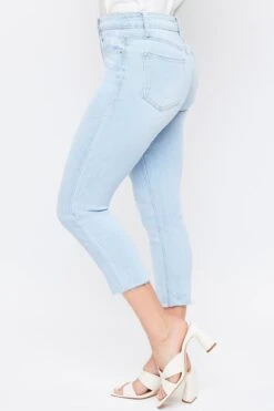 Women's Vintage High Rise Slim Straight Raw Hem Cropped Flood Jeans -Wana Fashion Shop WF119170N 08L 3