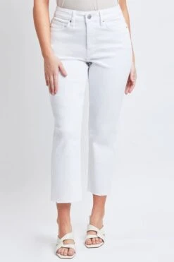 Women's Vintage High Rise Slim Straight Raw Hem Cropped Flood Jeans -Wana Fashion Shop WF119170N K37 3