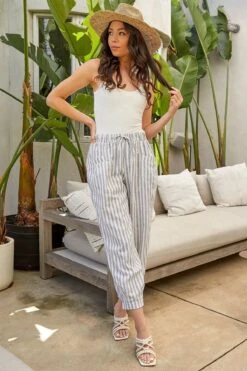 Women's Linen Joggers With Banded Hem -Wana Fashion Shop WF1195LN ST003 LS2