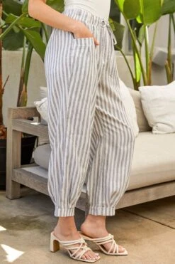 Women's Linen Joggers With Banded Hem -Wana Fashion Shop WF1195LN ST003 LS3