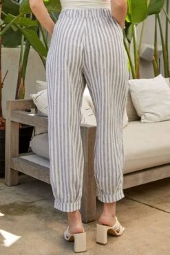 Women's Linen Joggers With Banded Hem -Wana Fashion Shop WF1195LN ST003 LS4