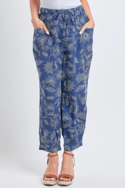 Women's Linen Joggers With Banded Hem -Wana Fashion Shop WF1195LN FL009 2