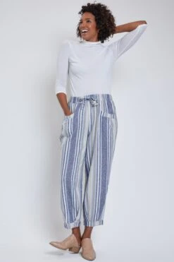 Women's Linen Joggers With Banded Hem -Wana Fashion Shop WF1195LN ST004 2