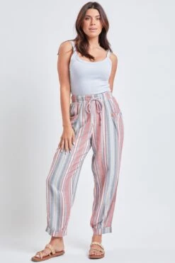 Women's Linen Joggers With Banded Hem -Wana Fashion Shop WF1195LN ST012 2