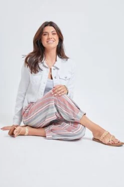 Women's Linen Joggers With Banded Hem -Wana Fashion Shop WF1195LN ST012 5