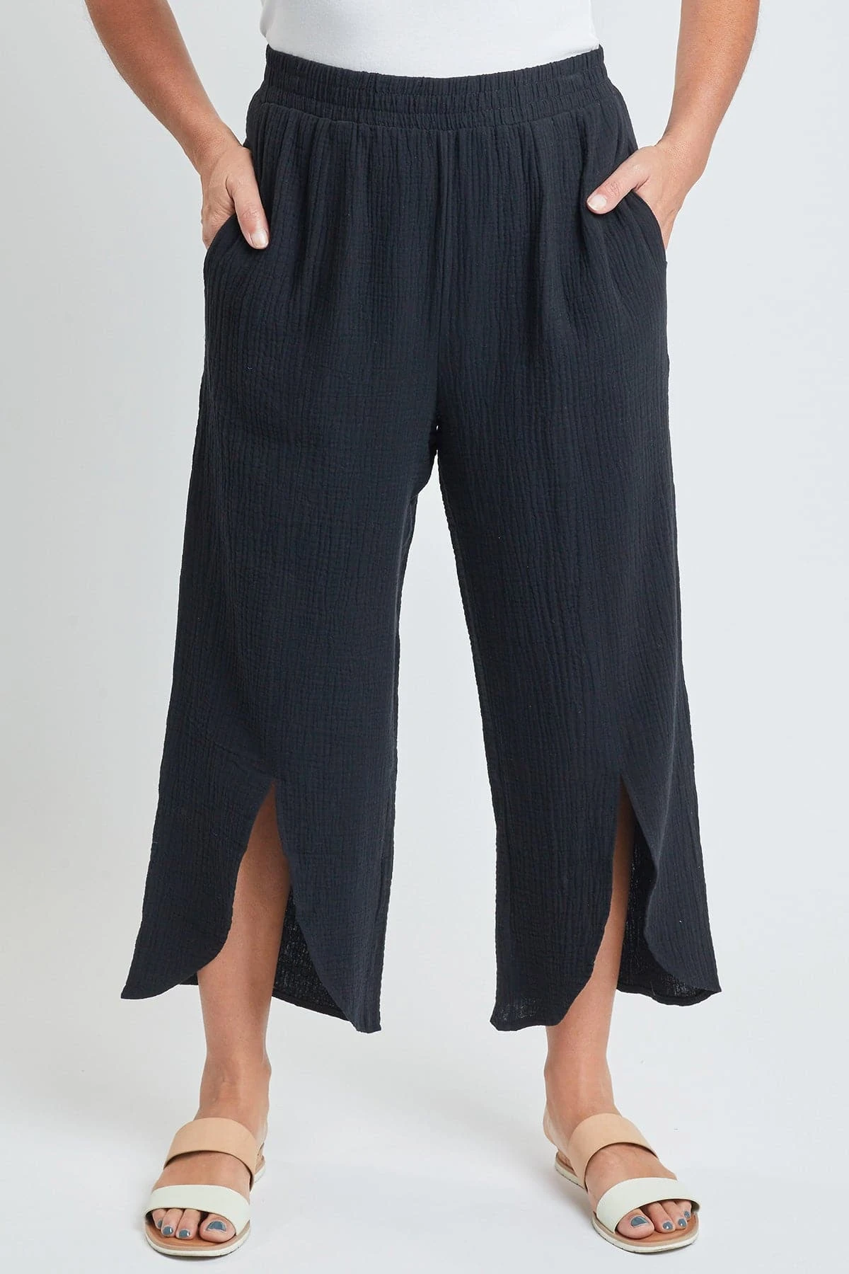 Women’s Double Gauze Front Split Wide Leg Pants 5 Women’s Double Gauze Front Split Wide Leg Pants - Image 3