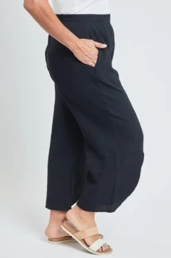 Women’s Double Gauze Front Split Wide Leg Pants 19 Women’s Double Gauze Front Split Wide Leg Pants -Wana Fashion Shop WF1199DG BLACK 5