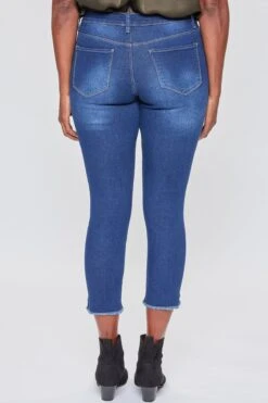 Women's High Rise Hi-Low Frayed Hem Cropped Jean -Wana Fashion Shop WF120050 N933 3