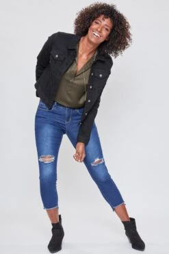 Women's High Rise Hi-Low Frayed Hem Cropped Jean -Wana Fashion Shop WF120050 N933 4