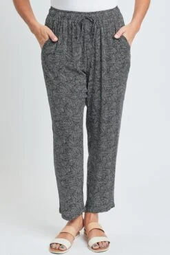 Women's Straight Tapered High Rise Drawstring Waistband Pants Lifestyle Collection -Wana Fashion Shop WF1208CG MT002 2