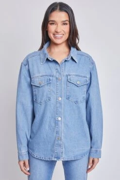 Women’s Denim Shacket With Flap Front Pockets -Wana Fashion Shop WJ1090DSH 36M 1