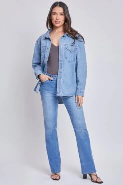 Women’s Denim Shacket With Flap Front Pockets -Wana Fashion Shop WJ1090DSH 36M 5