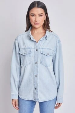 Women’s Denim Shacket With Flap Front Pockets -Wana Fashion Shop WJ1090DSH 36Q 1