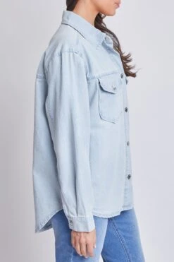 Women’s Denim Shacket With Flap Front Pockets -Wana Fashion Shop WJ1090DSH 36Q 3