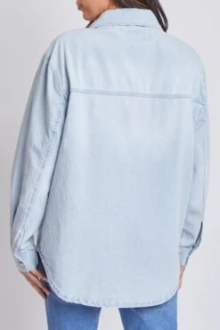 Women’s Denim Shacket With Flap Front Pockets -Wana Fashion Shop WJ1090DSH 36Q 4