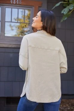 Women’s Oversized Shacket With Front Patch Pockets -Wana Fashion Shop WJ115713 SAND LS1